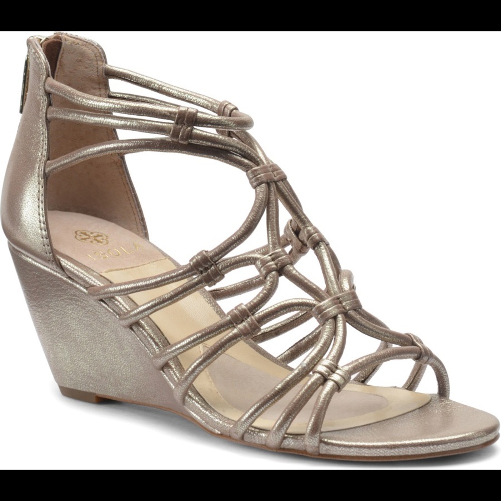 Isolá Satin Gold Wedge Heels in Original Box